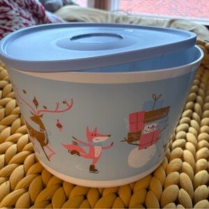 Festive Blue Storage Container with Holiday Characters Tupperware